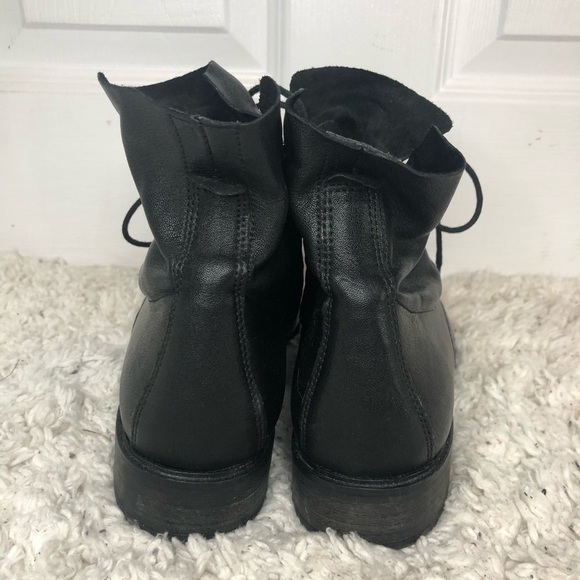 PAUL Green Leather Bernadette Combat Moto Boots 8 - Picture 5 of 8